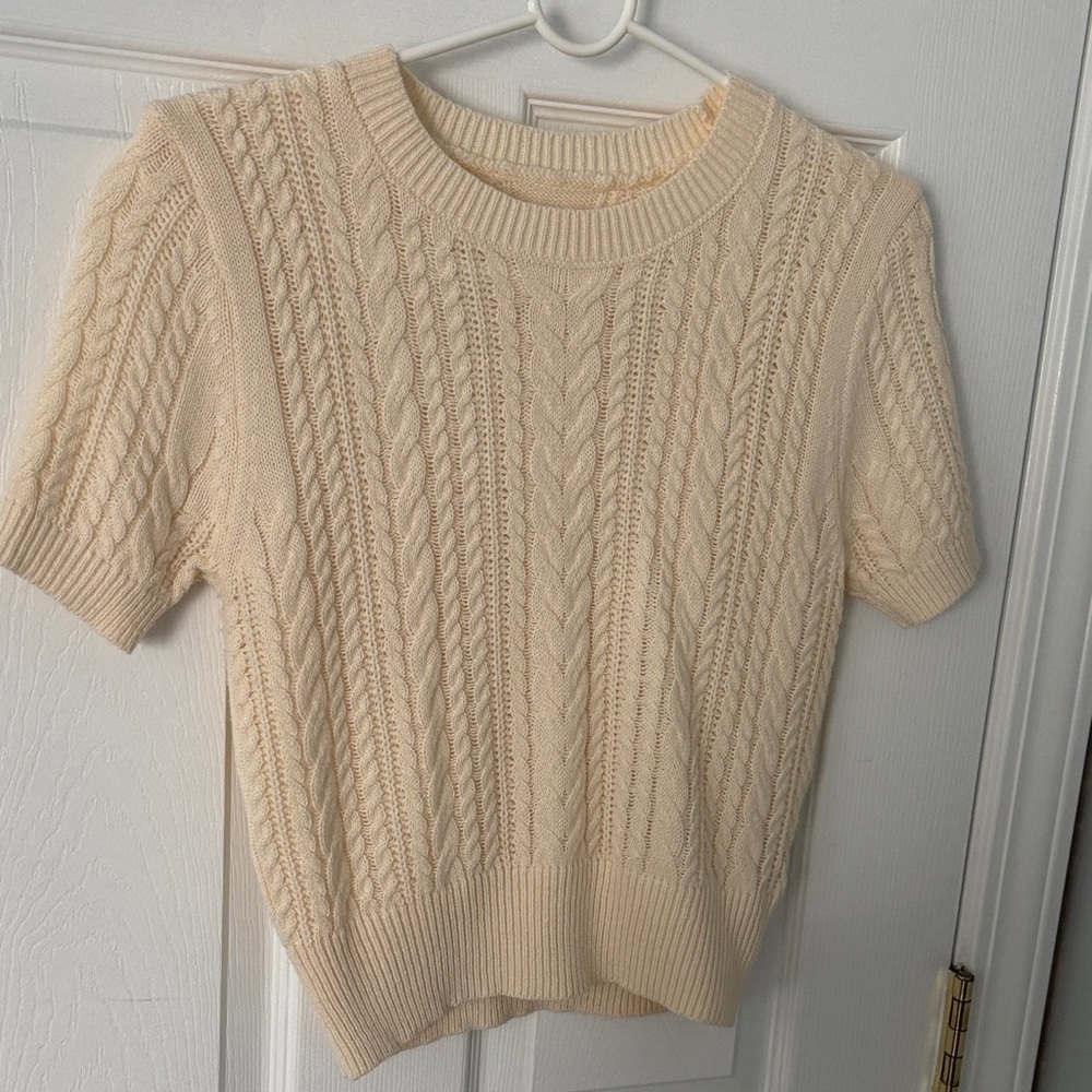Girls Cream Cable Knit Short Sleeve Sweater Sz 16Y
